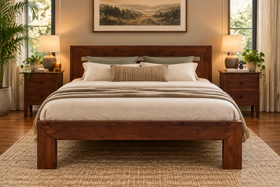 wooden king bed with 2 matching bedsides