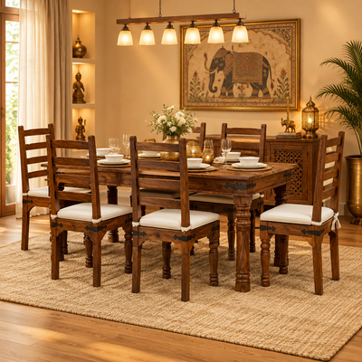 Rajasthani Style Wooden Dining table with 6 Chair set  !!