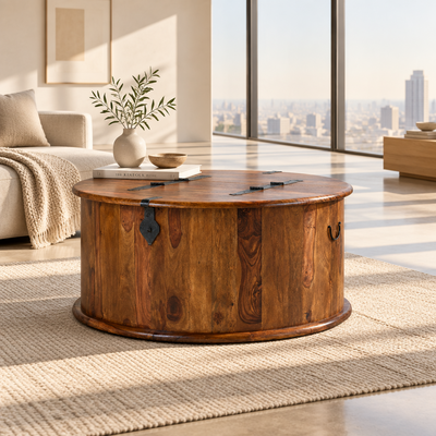 wooden storage trunk coffee table