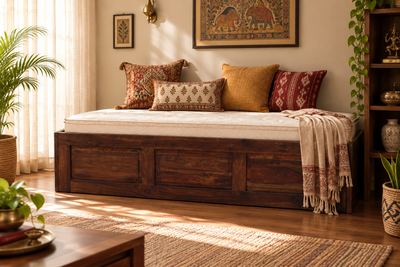 Sheesham wood diwan daybed with under-mattress storage