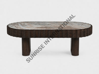Solid wood marble top coffee table in Medium Walnut Stain front view