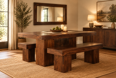 Tuscany Range - Wooden Wood Dining table with 2 Bench set (3 pc set) !!