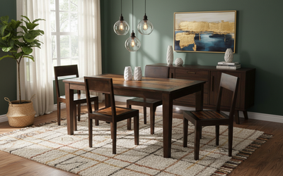 Two-tone Sheesham wood 4 seater dining table set in a modern dining room