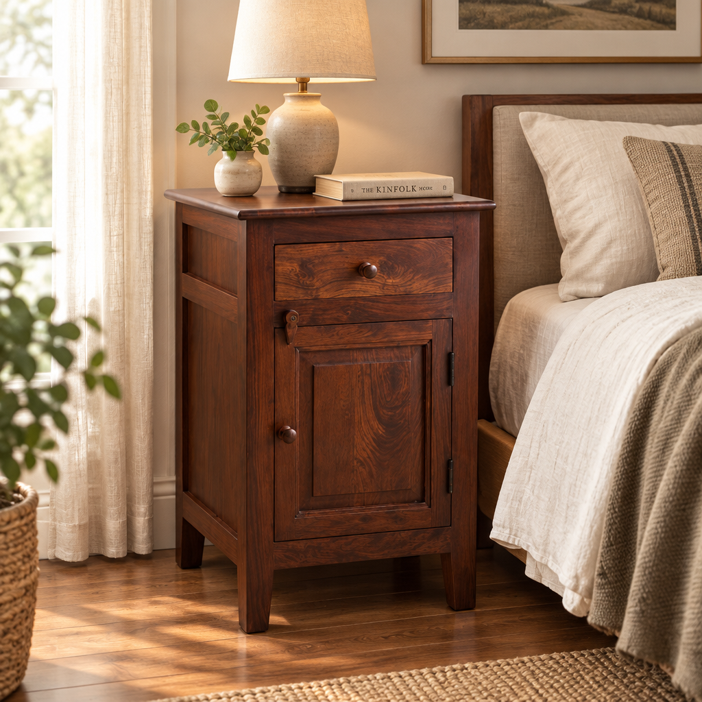 Solid wood Bedside Table with 1 Drawer & 1 Door