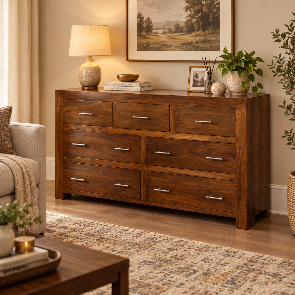 Contemporary Sheesham Wood Chest of 7 Drawers for bedroom & living room