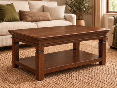 Sheesham wood coffee table with bottom shelf for living room