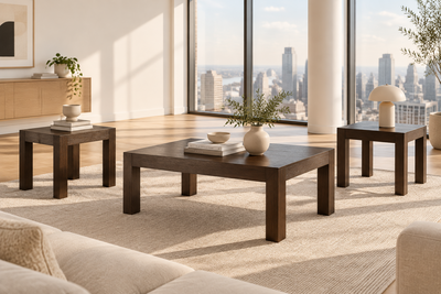 wooden coffee table with 2 side table in living room