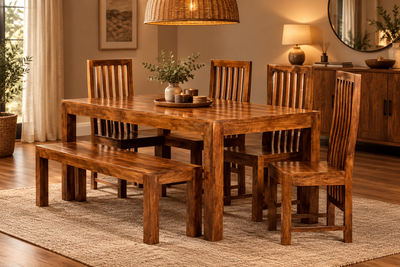 Wooden Dakota Range - Wood Dining table with 4 Chair + 1 bench set (6 pc set) !!