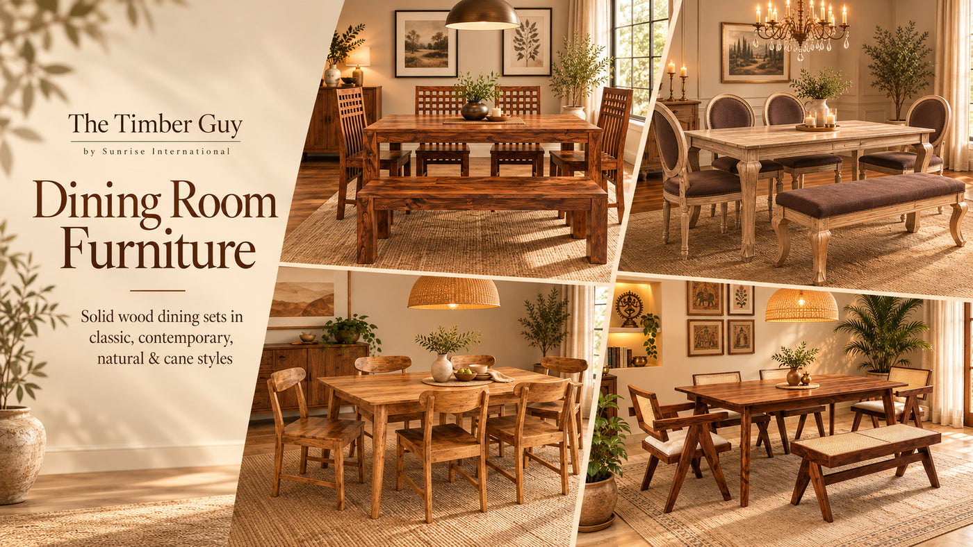 Wooden dining room furniture with dining table sets, chairs and benches