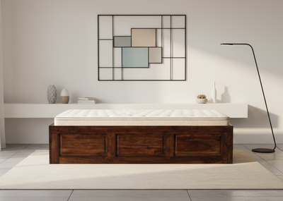Sheesham wood storage diwan daybed in a room setting