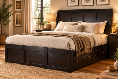 Wooden king size storage bed in Sheesham wood with side storage drawers