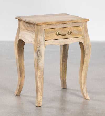 Mango wood side table with drawer and curved legs