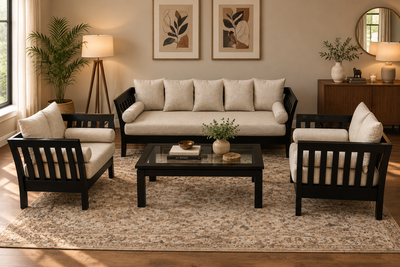 wooden sofa set in living room