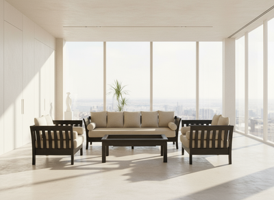 wooden three, two, single seater sofa set with center table - choose your combination