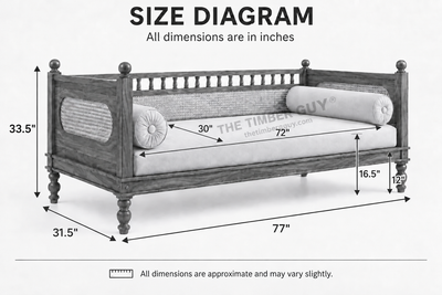 wooden daybed with size diagram