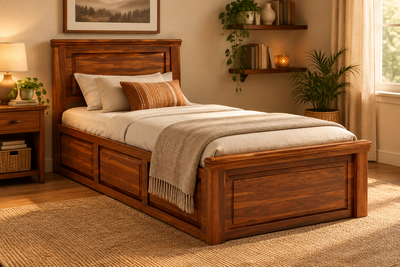 wooden singe bed with storage in sheesham wood