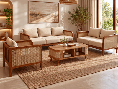 wooden sofa set in living room
