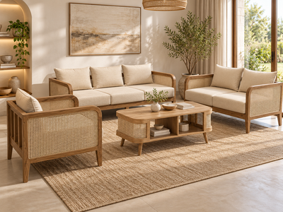 wooden sofa set in living room