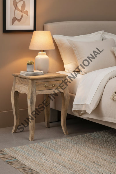 Mango wood bedside lamp table with storage drawer