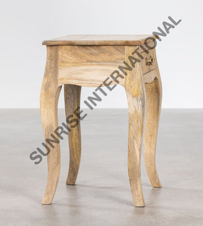 Rear view of Mango wood side table with curved legs