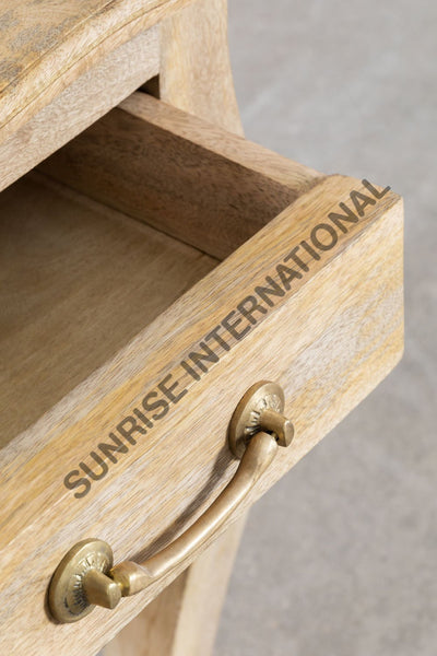 Open storage drawer on Mango wood side table