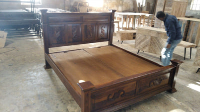 Beds - Artistic Wooden Indian King Size Double Bed with hand carving !!