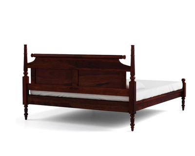 Colonial wooden bed in solid Sheesham wood, angled view