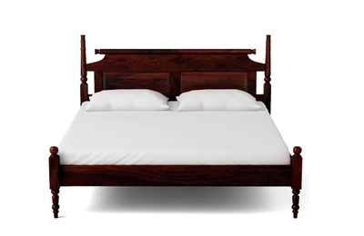 Colonial style solid Sheesham wooden bed with paneled headboard, front view