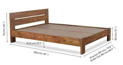 Sheesham wood bed size diagram showing frame and height dimensions