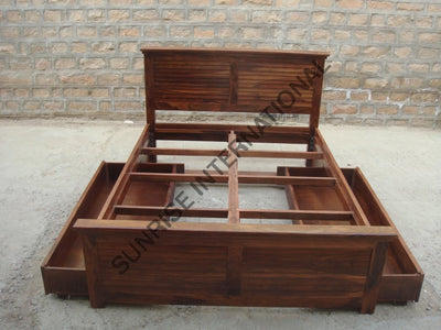 Designer Wooden Queen / King Size Storage Bed With 2 Optional Matching Bedside Cabinet Home &