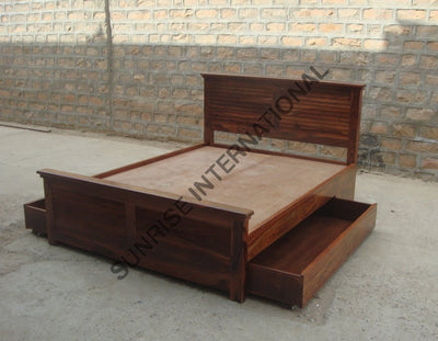 Designer Wooden Queen / King Size Storage Bed With 2 Optional Matching Bedside Cabinet Home &
