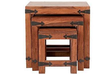 Wooden nesting side tables set of 3 with ethnic corner detailing