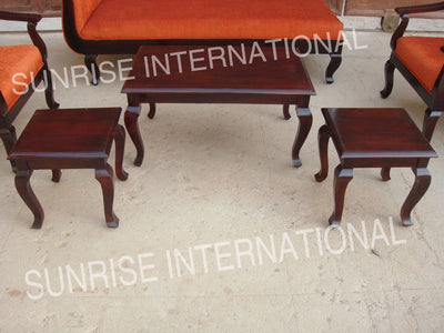 French style wooden coffee table set of 3 with center table and two side tables