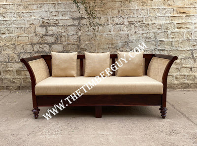 solid wood three seater sofa set with rattan cane design
