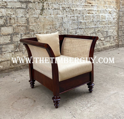 solid wood single seater sofa set with rattan cane design