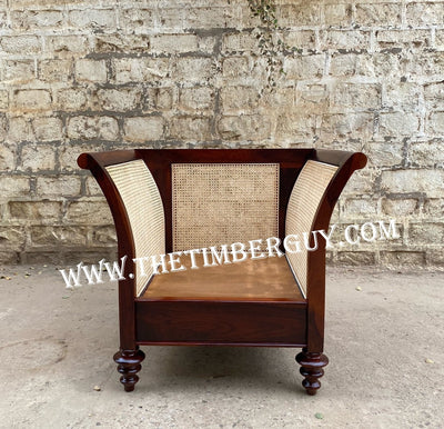 solid wood single seater sofa set with rattan cane design