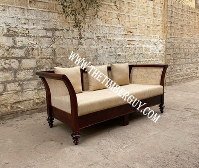solid wood three seater sofa set manufacturers with rattan cane design