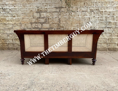 solid wood three seater sofa set with rattan cane design
