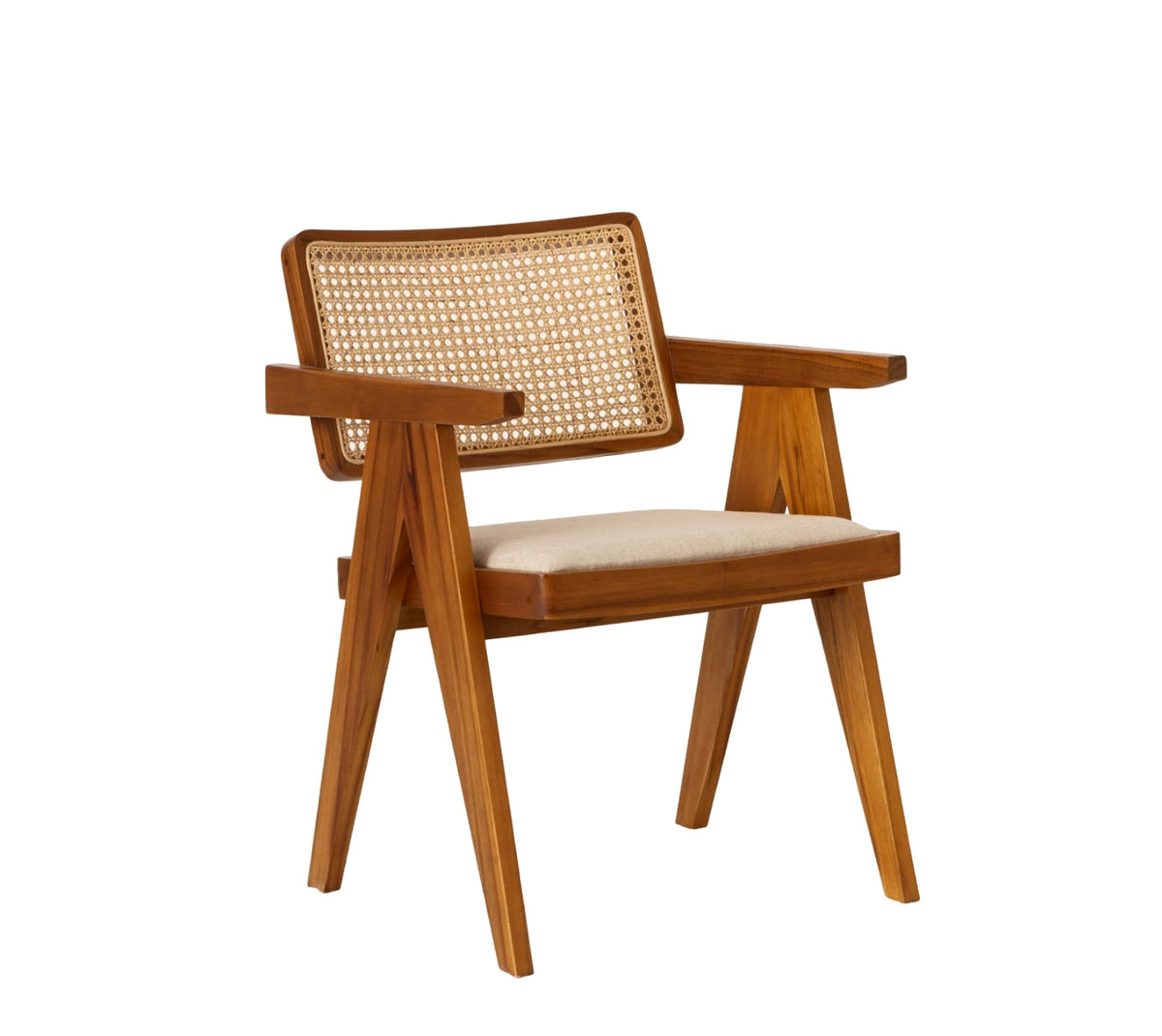Buy wooden Chandigarh Arm Chair with cane work & seat cushion design ...