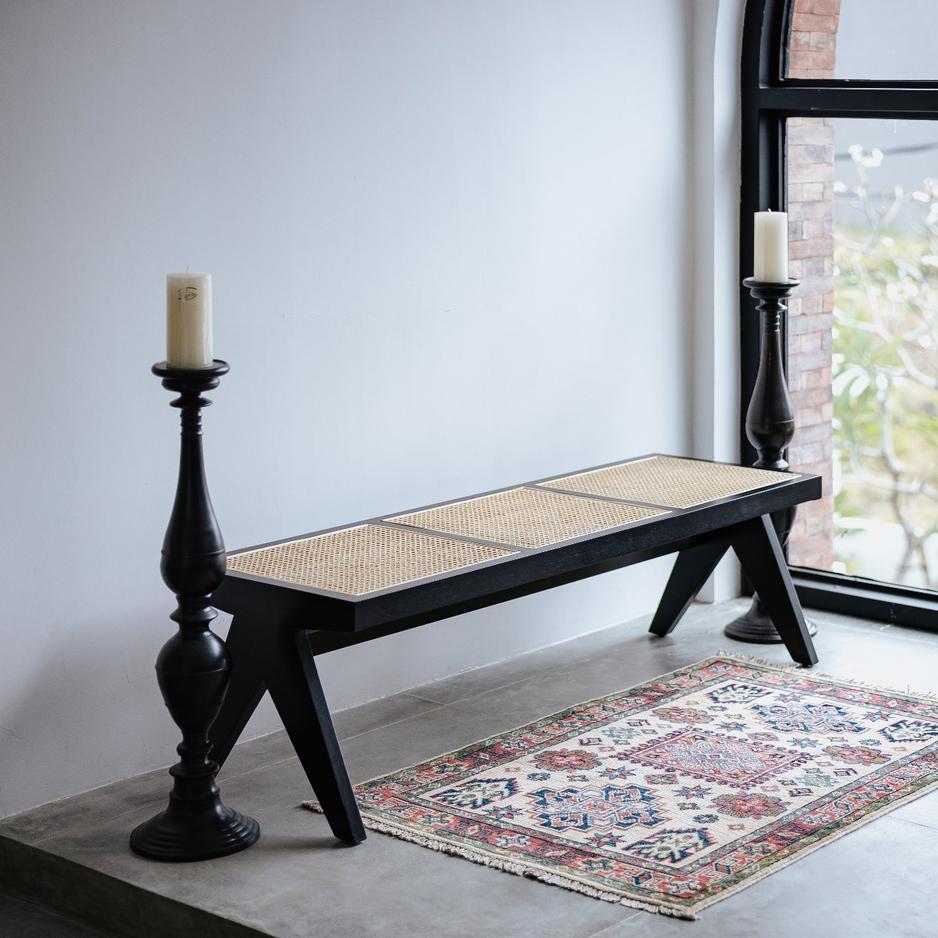 Mid Century wooden Relaxing Bench - Rattan Cane Style work Furniture