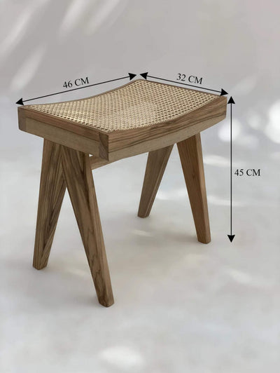 Mid Century wooden Stool - Cane rattan Style Furniture