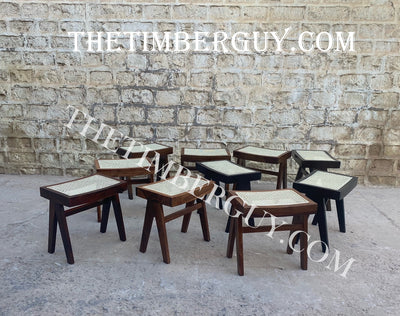 Mid Century wooden Stool - Cane rattan Style Furniture
