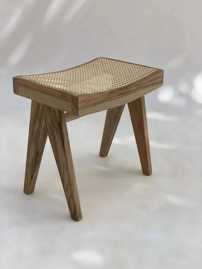 Mid Century wooden Stool - Cane rattan Style Furniture