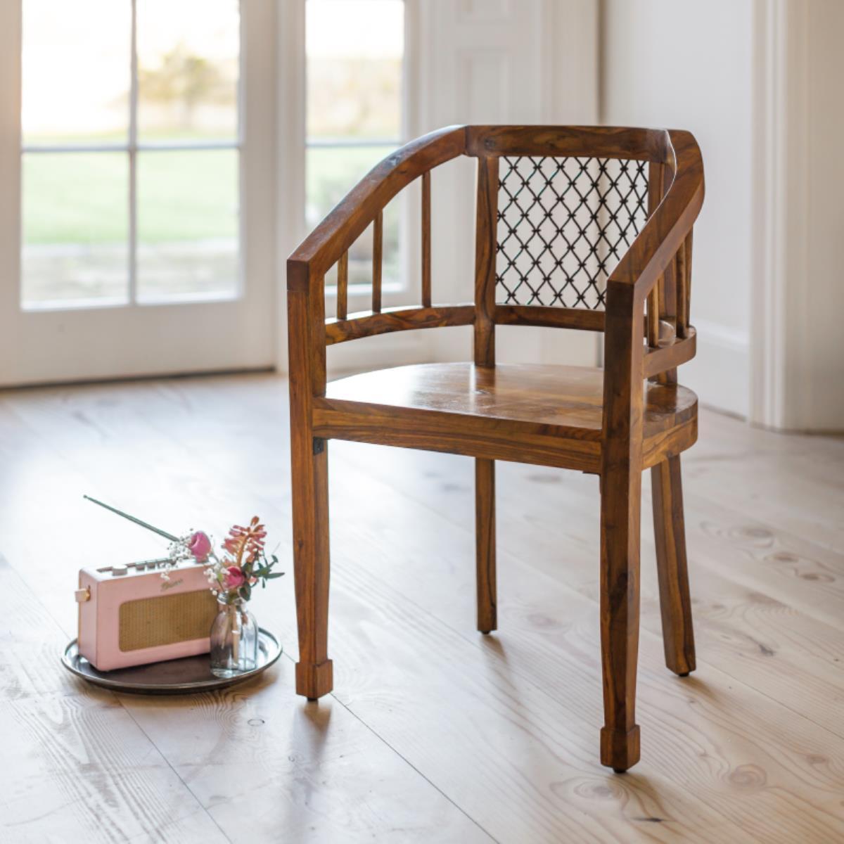 Rajasthani Style wooden Relaxing Arm chair with metal work !