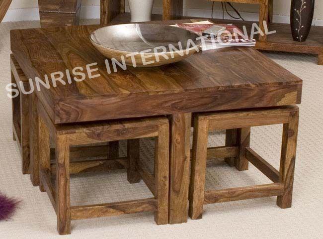 wooden coffee table with stool,solid sheesham wood center table