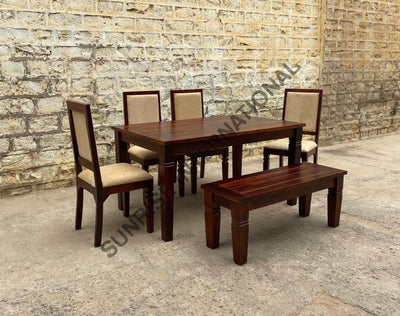 Sierra Wooden Dining Table With 4 Cushion Chairs + 1 Bench Furniture Set ! Home &