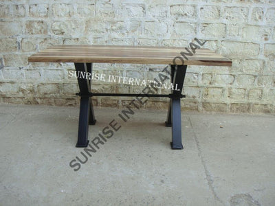 Solid Sheesham Wood Dining Table With Metal Legs In Cross Design - Choose Your Own Size Home &