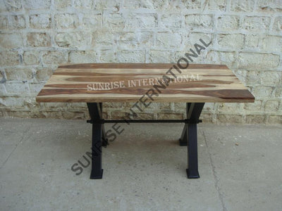 Solid Sheesham Wood Dining Table With Metal Legs In Cross Design - Choose Your Own Size Home &