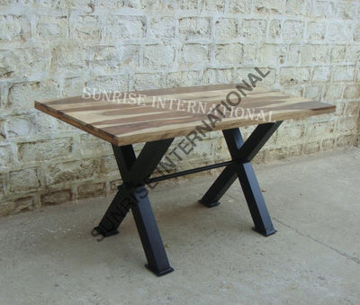 Solid Sheesham Wood Dining Table With Metal Legs In Cross Design - Choose Your Own Size Home &