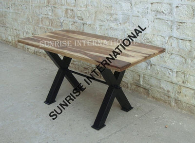 Solid Sheesham Wood Dining Table With Metal Legs In Cross Design - Choose Your Own Size Home &